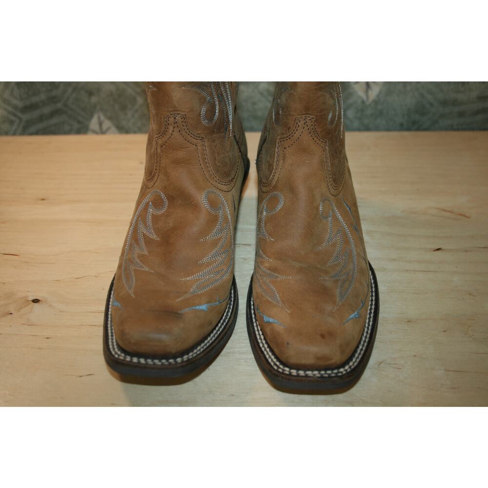 Ariat Brown/Blue Western Women's Leather Boots Square Toe 6.5 B - Picture 4 of 8